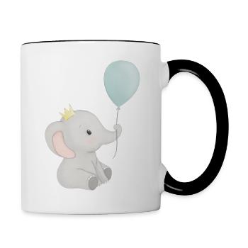 niedlicher Elefant mit Krone und Luftballon - Tasse zweifarbig - Weiß/Schwarz - Rechts