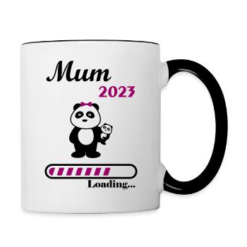 Mother in 2023, pregnancy notification - Contrasting Mug - white/black - Right