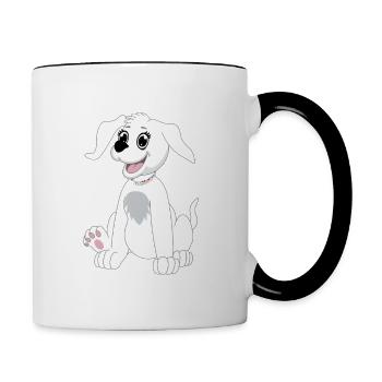 Hund sitzend - weiß - Tasse zweifarbig - Weiß/Schwarz - Rechts
