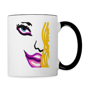 Augen auf Gesicht Graffiti Stil - Art Face - Tasse zweifarbig - Weiß/Schwarz - Rechts