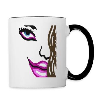 Eyes on face - Art Face with pink lips - Contrasting Mug - white/black - Right