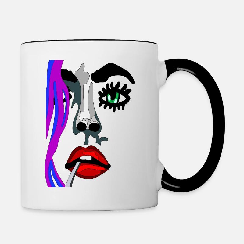 Eye open with red lips - fhscribble face - Contrasting Mug - white/black
