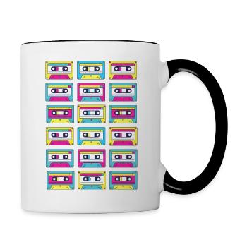 Cadeau original de cassettes classiques roses - Mug contrasté - blanc/noir - Droite
