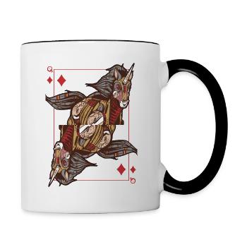 Unicorn Steampunk Card Game Diamonds Queen Poker - Contrasting Mug - white/black - Right