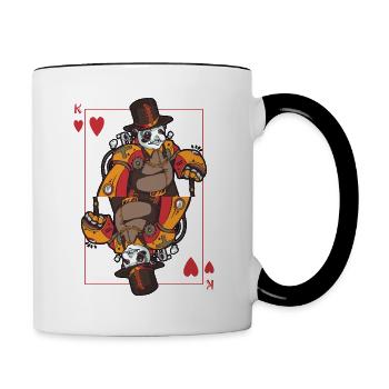 Panda Steampunk Kartenspiel Herz König Poker - Tasse zweifarbig - Weiß/Schwarz - Rechts