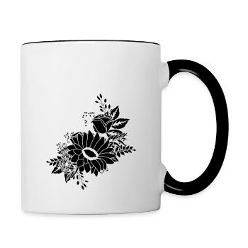 Numéro 7 floral noir -7e anniversaire floral - Mug contrasté - blanc/noir - Droite