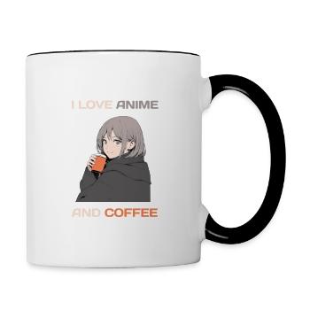 Ich liebe Anime und Kaffee - Manga Stil. - Tasse zweifarbig - Weiß/Schwarz - Rechts