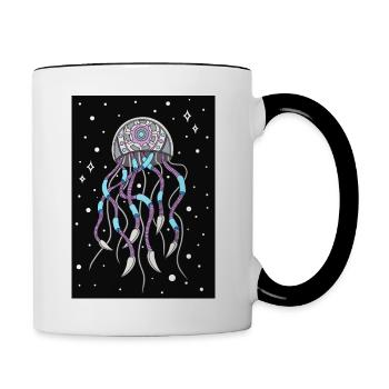 Futuristische Qualle - Lila und Blau - Tasse zweifarbig - Weiß/Schwarz - Rechts