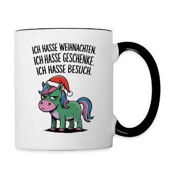 Weihnachtsmuffel Ich hasse Weihnachten Einhorn - Tasse zweifarbig - Weiß/Schwarz - Rechts