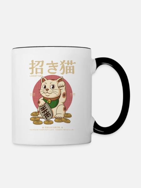 Maneki Neko - Tasse zweifarbig - Weiß/Schwarz