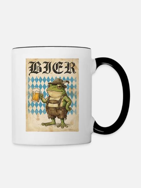 Bier Frosch In Lederhose Spaß - Tasse zweifarbig - Weiß/Schwarz
