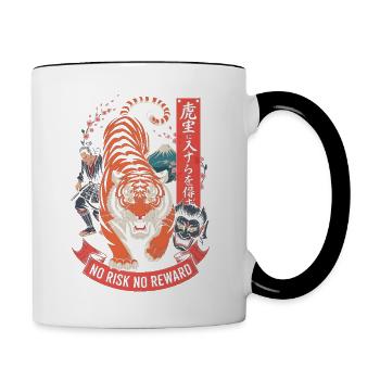 Kein Risiko Keine Belohnung Tiger-Samurai-Design - Tasse zweifarbig - Weiß/Schwarz - Rechts