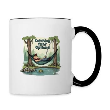 Attraper du poisson ? Optionnel! Chemise de pêche pêcheur - Mug contrasté - blanc/noir - Droite