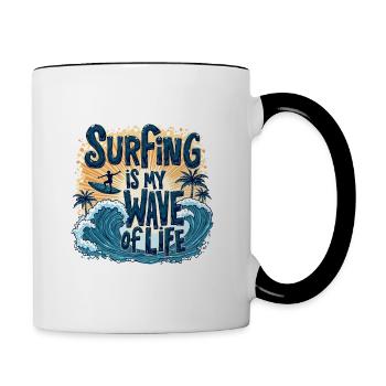 Le surf est ma vague de vie – Surfer & Ocean - Mug contrasté - blanc/noir - Droite