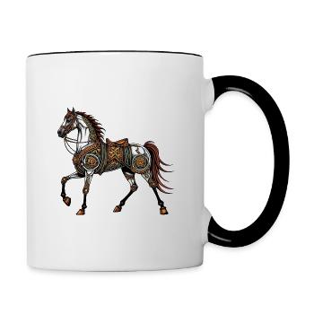 Steampunk-Pferd - Tasse zweifarbig - Weiß/Schwarz - Rechts