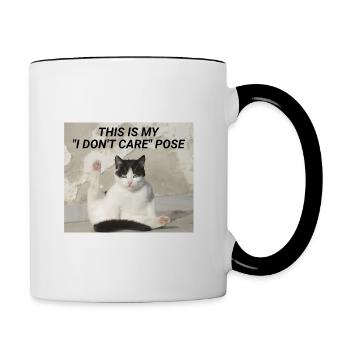 THIS IS MY "I DON'T CARE" POSE – Meme Katze - Tasse zweifarbig - Weiß/Schwarz - Rechts