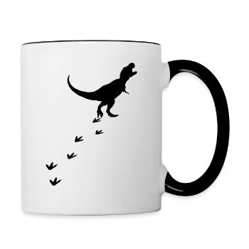 Dinosaurier Spur Spuren Dino Tyrannosaurus T-Rex - Tasse zweifarbig - Weiß/Schwarz - Rechts
