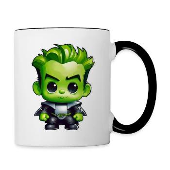 Niedliches grünes Monster - Tasse zweifarbig - Weiß/Schwarz - Rechts