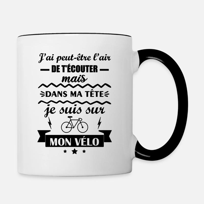 L'air de t'écouter, vélo, cyclisme, cycliste - Mug contrasté - blanc/noir