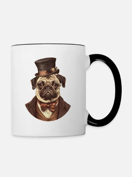 Steampunk Mops - Tasse zweifarbig - Weiß/Schwarz