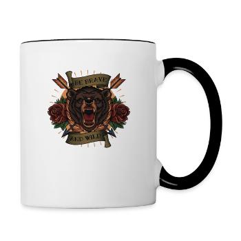 Bär im Tattoo-Style BE BRAVE AND WILD - Tasse zweifarbig - Weiß/Schwarz - Rechts