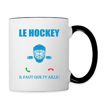 le hockey m'appelle...il faut que j'y aille ! - Mug contrasté - blanc/noir - Droite