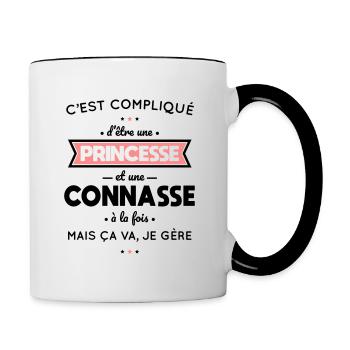 Compliqué d'être une princesse et une connasse - Mug contrasté - blanc/noir - Droite