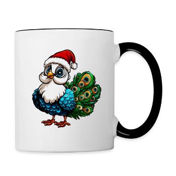 Vogelstrauss Weihnachtsmann / Weihnachten - Tasse zweifarbig - Weiß/Schwarz - Rechts