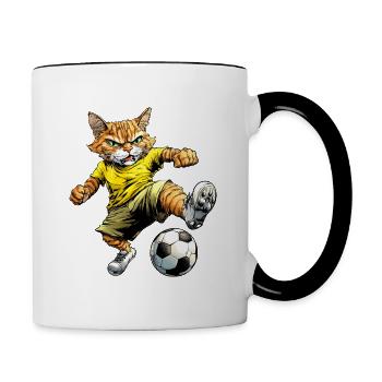 Katze Fussball - Tasse zweifarbig - Weiß/Schwarz - Rechts