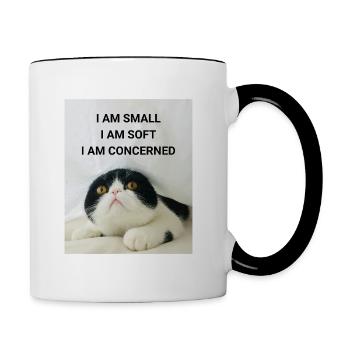 I AM SMALL, I AM SOFT, I AM CONCERNED KATZEN MEMES - Tasse zweifarbig - Weiß/Schwarz - Rechts