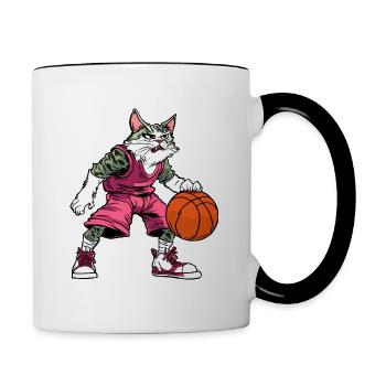 Chats Joueur de basket-ball / Chat de basket-ball - Mug contrasté - blanc/noir - Droite