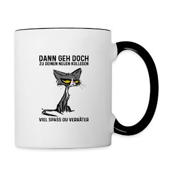 Jobwechsel Abschied Arbeitskollege Katze neuer Job - Tasse zweifarbig - Weiß/Schwarz - Rechts