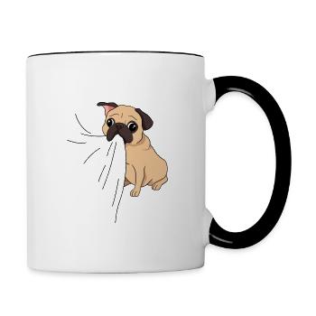 Pug dog bites in T-shirt Hungry pug eats - Contrasting Mug - white/black - Right