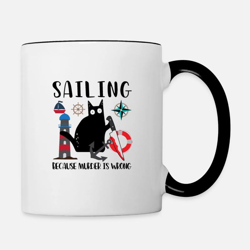Sailing Because Murder Is Wrong Black Cat - Contrasting Mug - white/black