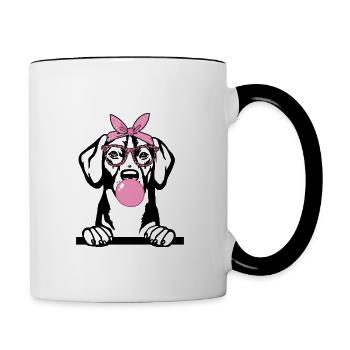 Hund mit Kaugummi - Tasse zweifarbig - Weiß/Schwarz - Rechts