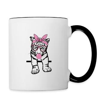 Tiger kaut Kaugummi - Tasse zweifarbig - Weiß/Schwarz - Rechts