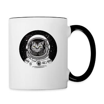 Kosmonautenkatze - Tasse zweifarbig - Weiß/Schwarz - Rechts