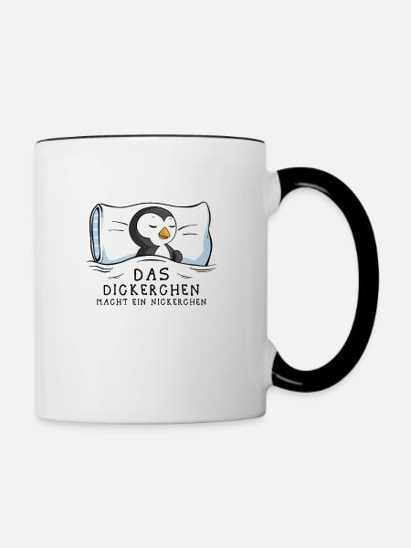 Dickerchen macht Nickerchen Pinguin - Tasse zweifarbig - Weiß/Schwarz