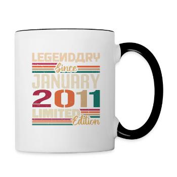 Geburtstagsgeschenk Geboren Im Januar 2011 - 2011 - Tasse zweifarbig - Weiß/Schwarz - Rechts