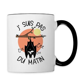 Chauve-souris, J' Suis pas du Matin, réveil - Mug contrasté - blanc/noir - Droite