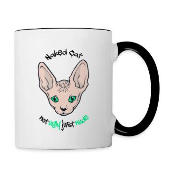 Naked Cat- lustiges Sphynx-Katzendesign - Tasse zweifarbig - Weiß/Schwarz - Rechts