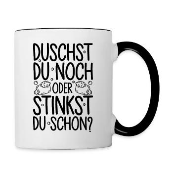 Duschst du noch oder stinkst Du schon? Winter - Tasse zweifarbig - Weiß/Schwarz - Rechts