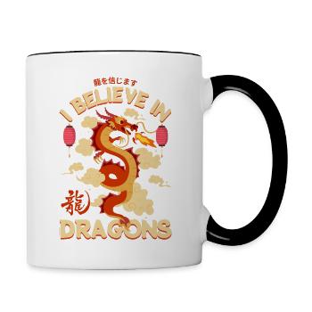 Chine- Je crois aux dragons ! - Mug contrasté - blanc/noir - Droite
