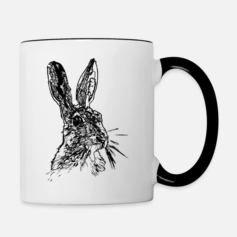 Hare or Hare Line Drawing - Contrasting Mug - white/black