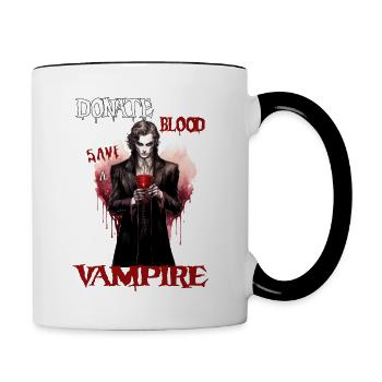 Halloween Design- donate blood save a vampire - Tasse zweifarbig - Weiß/Schwarz - Rechts