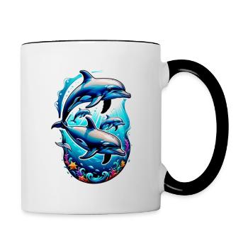 Delfin & Ozean - Tasse zweifarbig - Weiß/Schwarz - Rechts