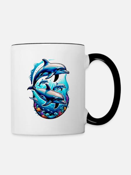 Delfin & Ozean - Tasse zweifarbig - Weiß/Schwarz