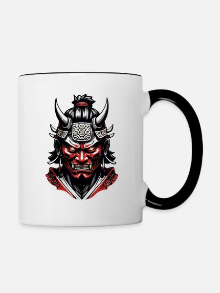 Samurai-Krieger - Japan - Dämon - Tasse zweifarbig - Weiß/Schwarz