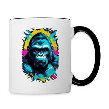 gorille avec chaine en or - Mug contrasté - blanc/noir - Droite