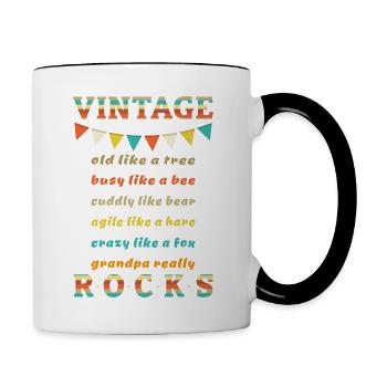 Opa Geburtstag Reim retro - Vintage Rocks - Tasse zweifarbig - Weiß/Schwarz - Rechts